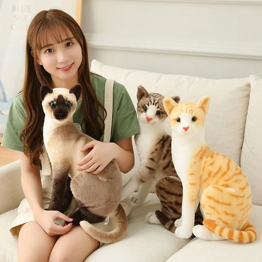 Shorthair Siamese Cat Plush&padding Kitten Doll Lifelike Cartoon Animal Simulation Cat Pet Toys Stuffed Lying Cat Plush Doll cartoon waterproof raincoat for kids baby rain coat cover poncho boys and girls siamese one piece playing suit 90 110cm