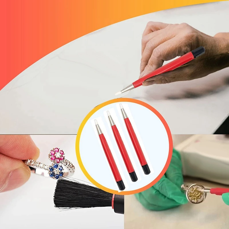 

3Pcs Red Fiber Pen Watch Repair Tool Watch Rust Removal Brush Pen Watch Part Polishing Cleaning Tool