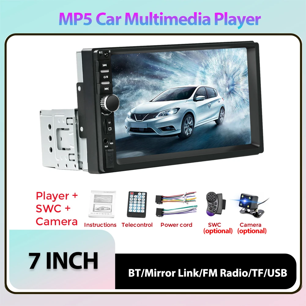 

2024 Tomostrong Universal 7inch Touch Screen Car Radio Stereo Multimedia Player Support Mirrorlink/AUX/USB/BT/FM/SWC/SD Card/RCA