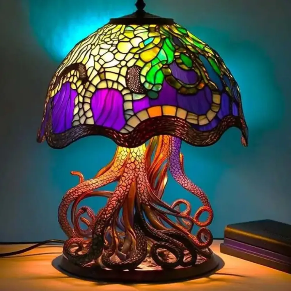 Ocean Table Stained Glass Style Resin Octopus Lamp With Glowing