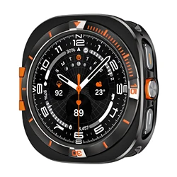 Premium Metal Protective Alloy Case for Galaxy Watch 47mm - Ultra Durable Bumper Cover (Black orange)