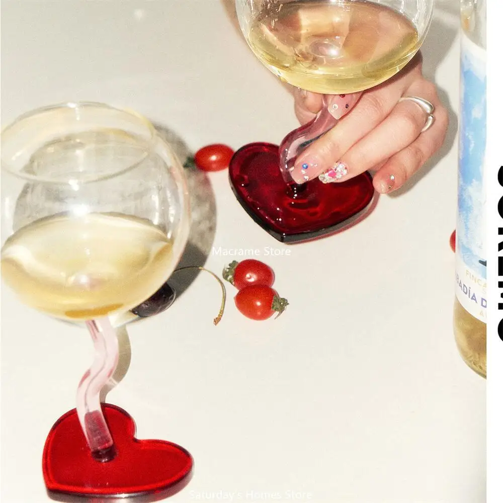 Red Heart Bottom Glass Goblet Mug Champagne Red Wine Glass Cup Borosilicate Heat-resista Cocktail Valentine's Day