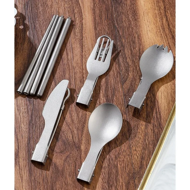 Titanium Foldable Utensil Set – Lightweight Portable Fork, Spoon, Knife & Chopsticks for Camping & HikingTitanium Folda 3