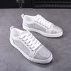 New Designer Fashion Men's Charm Rhinestone Black White Lace Up Shoes Male Causal Flats Moccasins Walking Sneakers 5