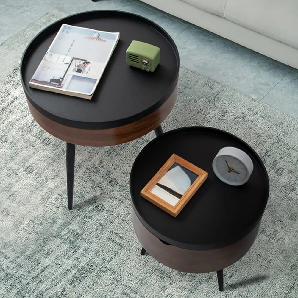 Formwell STK18 Bed side table small coffee table with storage barrel, surrounding edge top with metal legs, large storage space