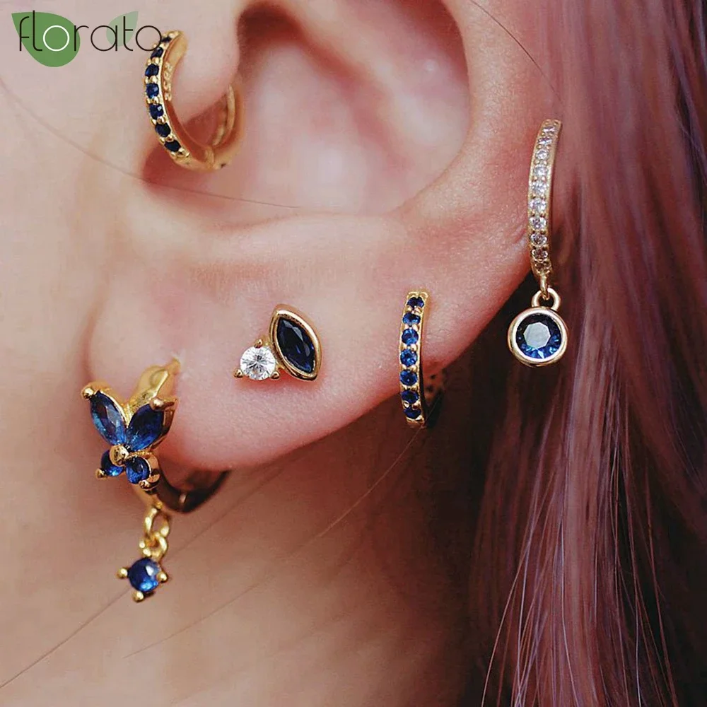 925 Sterling Silver Needle Mysterious Blue Crystal Pendant Earrings Fashion Hoop Earrings for Women Premium Luxury Jewelry Gifts 4