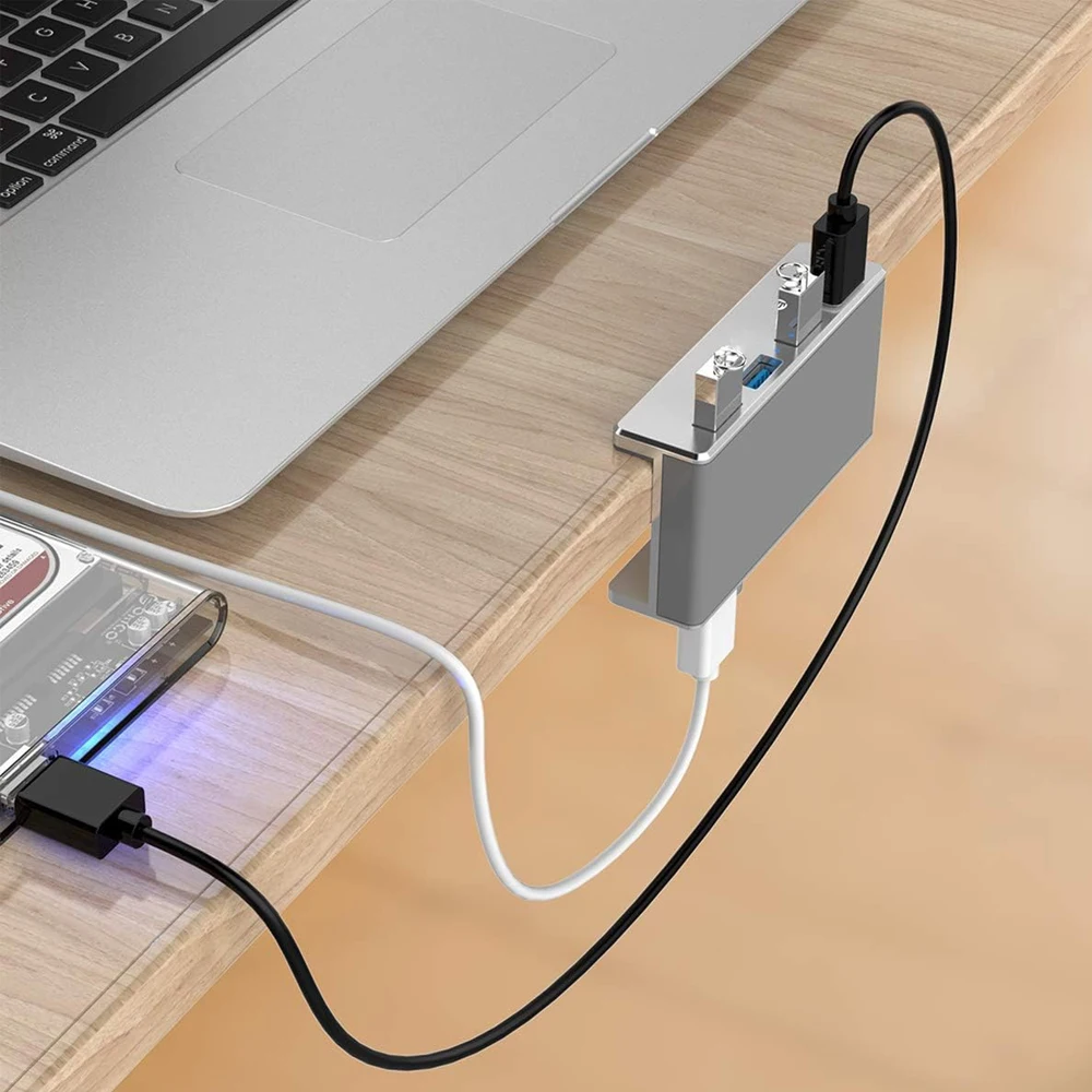 Aluminum 4-Port USB Hub with High-Speed Data Transmission and Power Supply