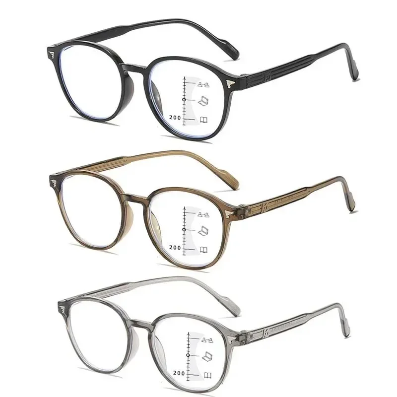 New Retro Progressive Multifocal Round Reading Glasses Far and Near Dual-purpose Presbyopia Glasses Anti Blue Light Eyewear 3