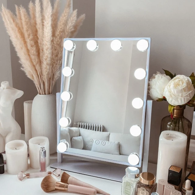 Flamingueo Mirror with 12 Led Light Makeup Mirror Touch Control Vanity  Mirror Cute Makeup Mirror with Light 3 Modes Led Mirror for Bedroom Makeup  Light Cute Mirror Medium Size Mirror - AliExpress