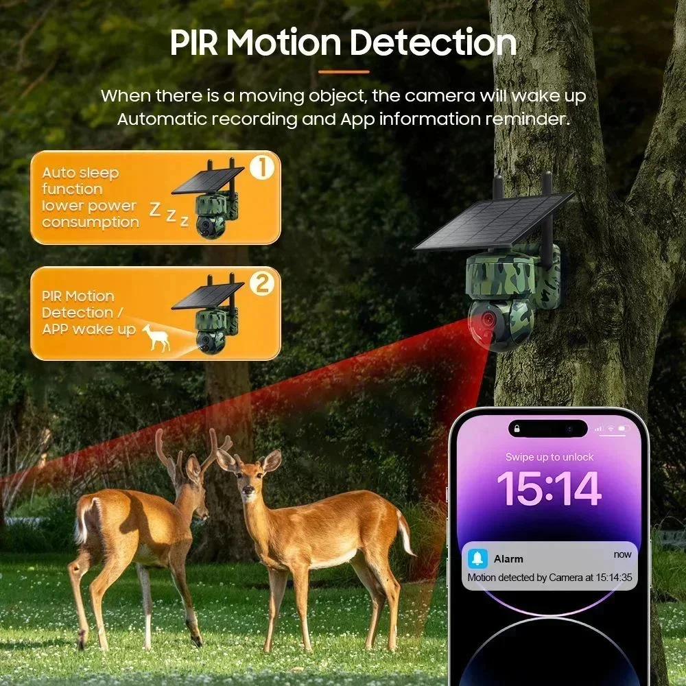 Outdoor Low-power Solar 4G Monitoring Camera Camouflage GPS Positioning Hunting Camera 3MP High-definition Night Vision