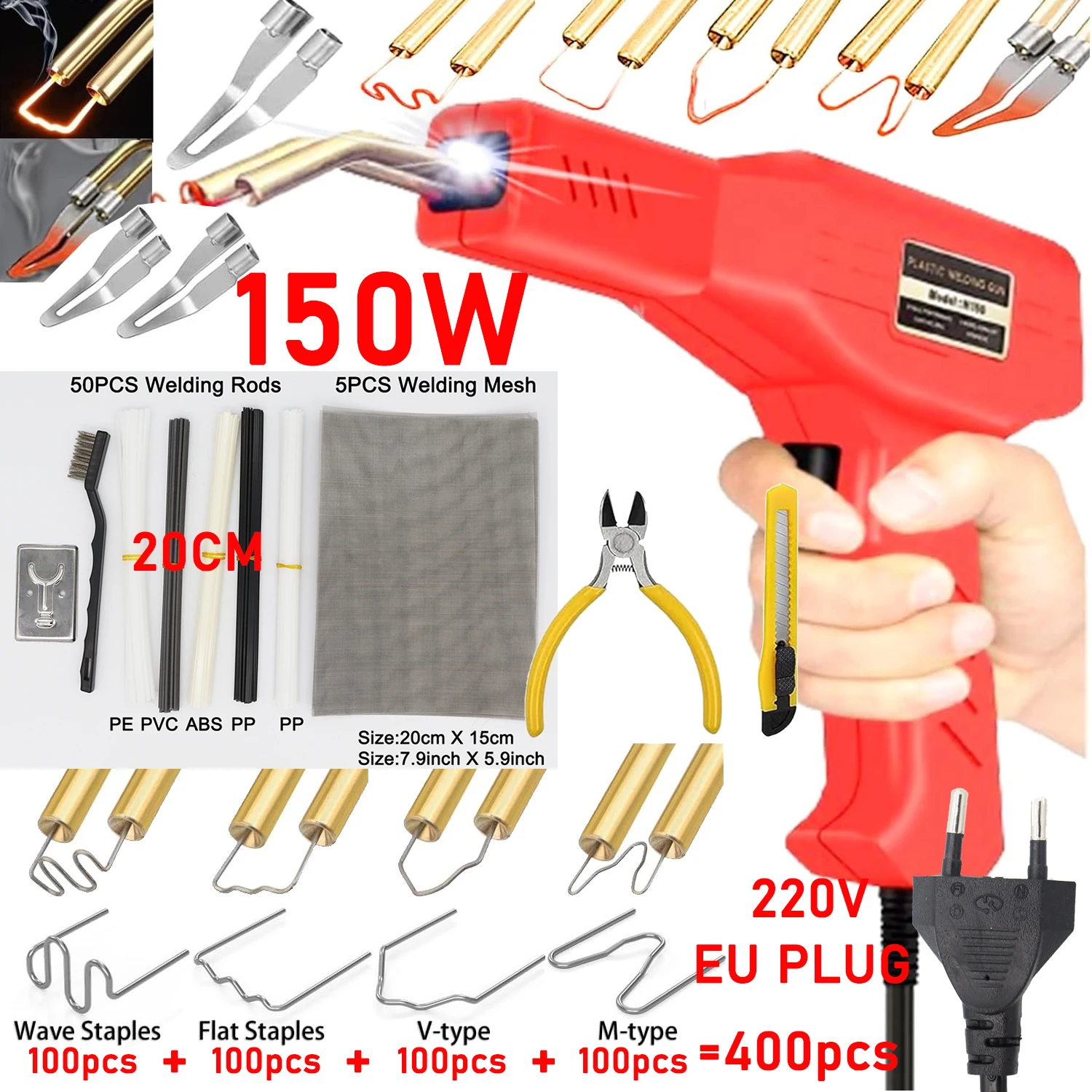 150W Plastic Welding Machine, Welder Gun Repair With 800PCS Hot Staplers Car Bumper Repair Kit Plastic Welding Car Body Crack Repair Tool 87835557 - View #7