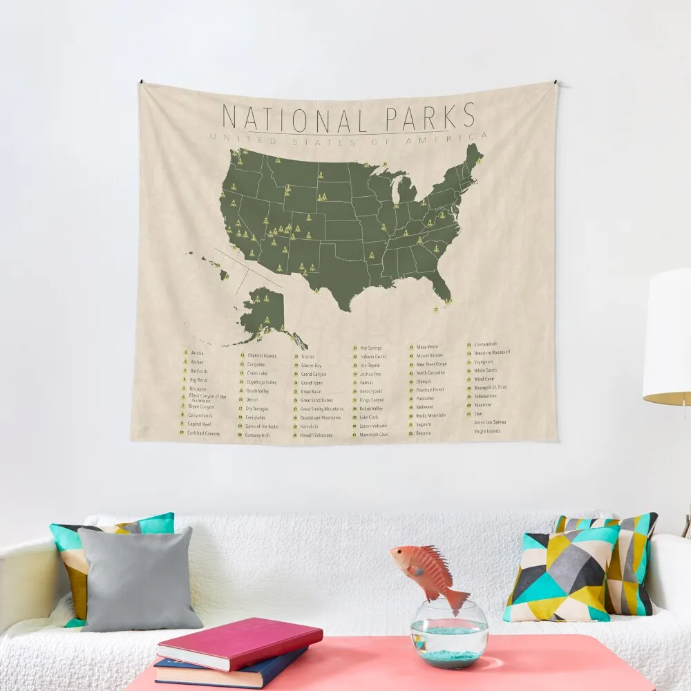 

US National Parks w/ State Borders Tapestry Wall Tapestries Home Decorations Aesthetic Tapestry