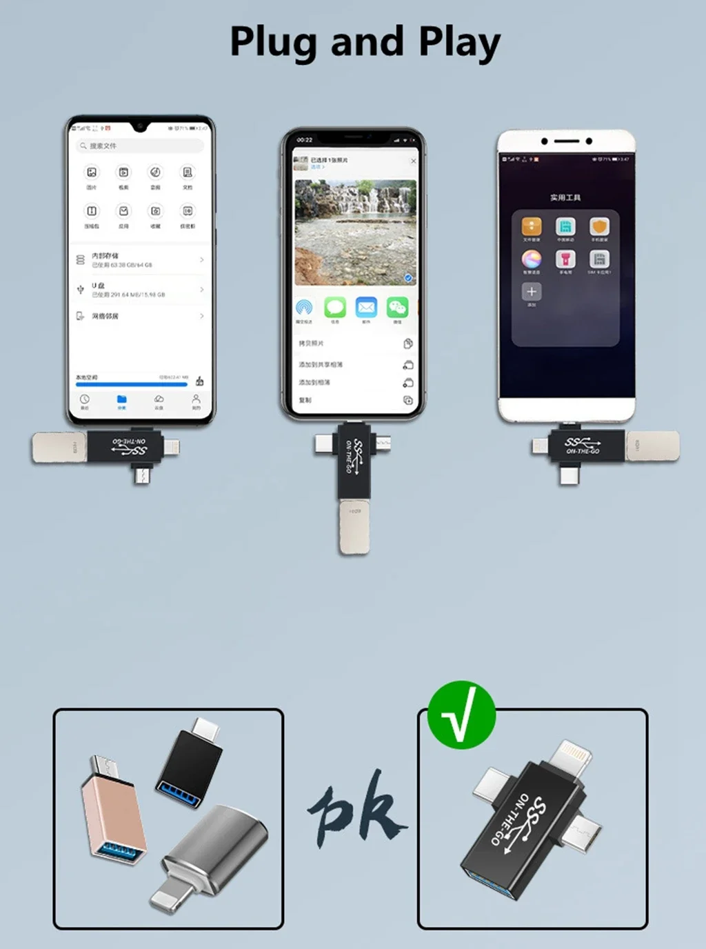 ũ USB Ʈ 3.0 OTG , USB 3.0   ȯ, º ϵ ũ ̺,  C Ÿ, 3 in 1