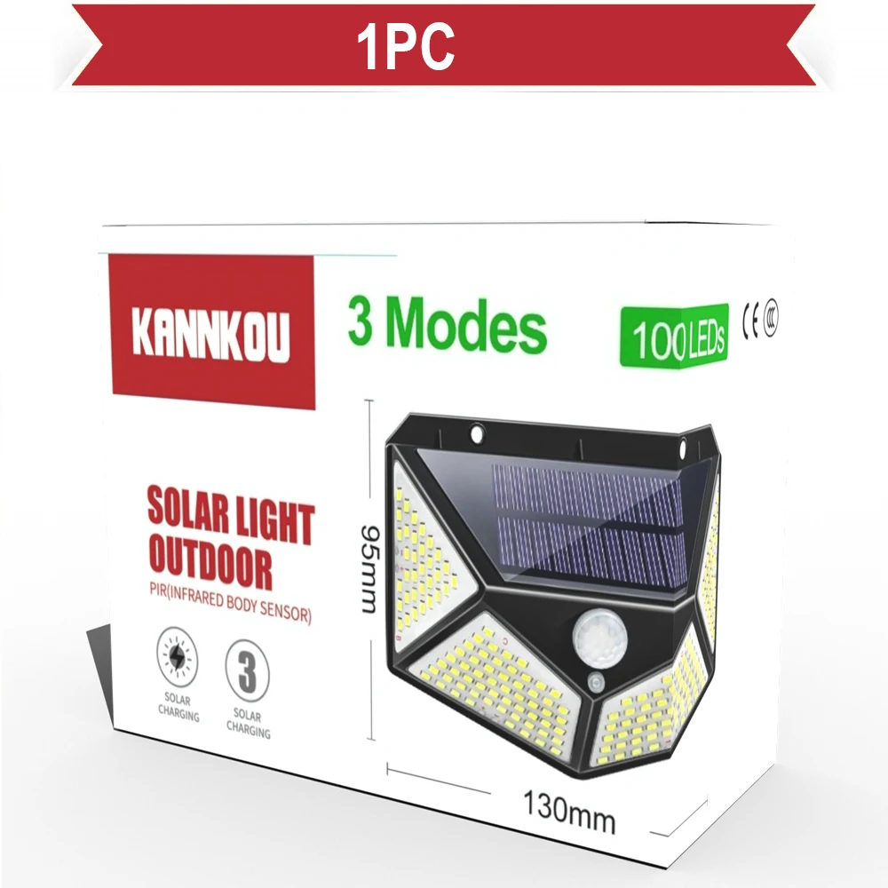 KANNKOU Solar Lights Outdoor 100LED Solar Lights PIR Motion Sensor IP65 Waterproof Outdoor LED Wall Light solar lamp outdoor