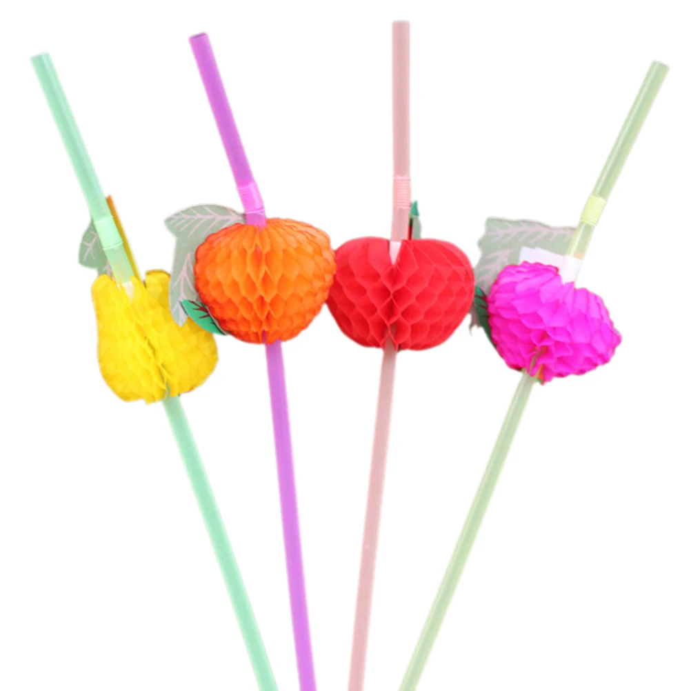 50 Paper Parasol Fruit Straws Umbrella Cocktail Drinking Novelty Party Straw
