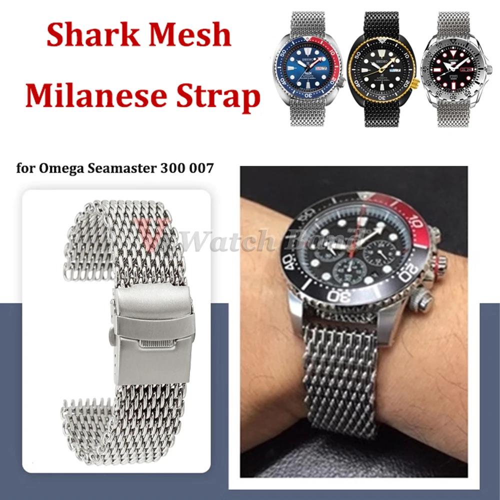 

1.0Mesh браслет «Акула» для Seiko Diving Миланская Роскошная Сменная складная Пряжка ремешок для часов из нержавеющей стали 20/22 мм