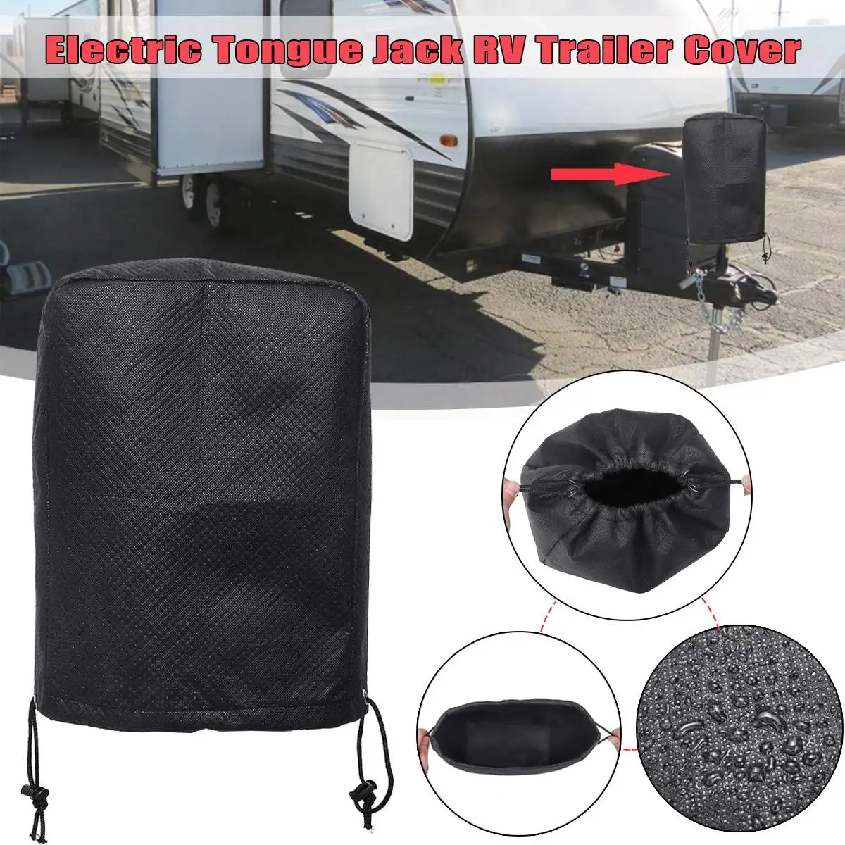 Black AIDIOU Electric Tongue Jack Cover Waterproof Leather Material Universal RV Power Tongue Trailer Jack Cover Easy Cover RV Travel Trailer Jack Protective Cover Size 9L X 6W X 18H Inches 