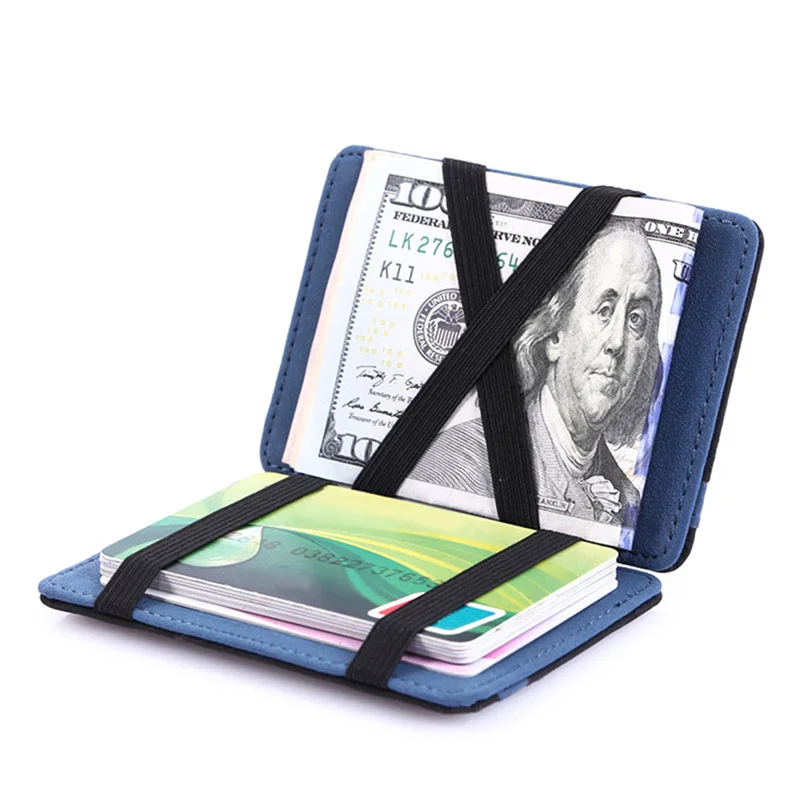 Mens PU Leather Magic Wallet Money Clips Slim Wallet Holder Clutch Bus Card Bag For Women Small Cash Holder Man Purse