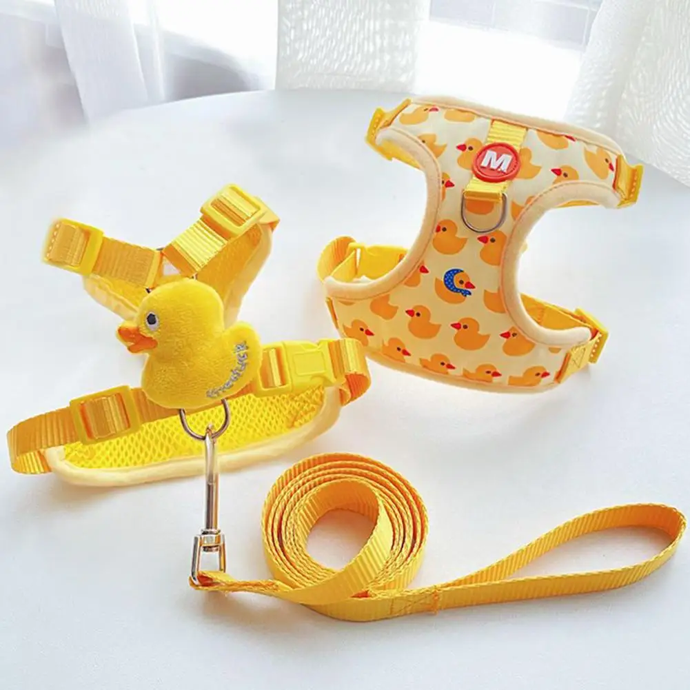 

Easy to Wear Pet Harness Adjustable Buckle Pet Vest Harness with Leash Cartoon Yellow Duck Design for Small Dog Puppy for Pet