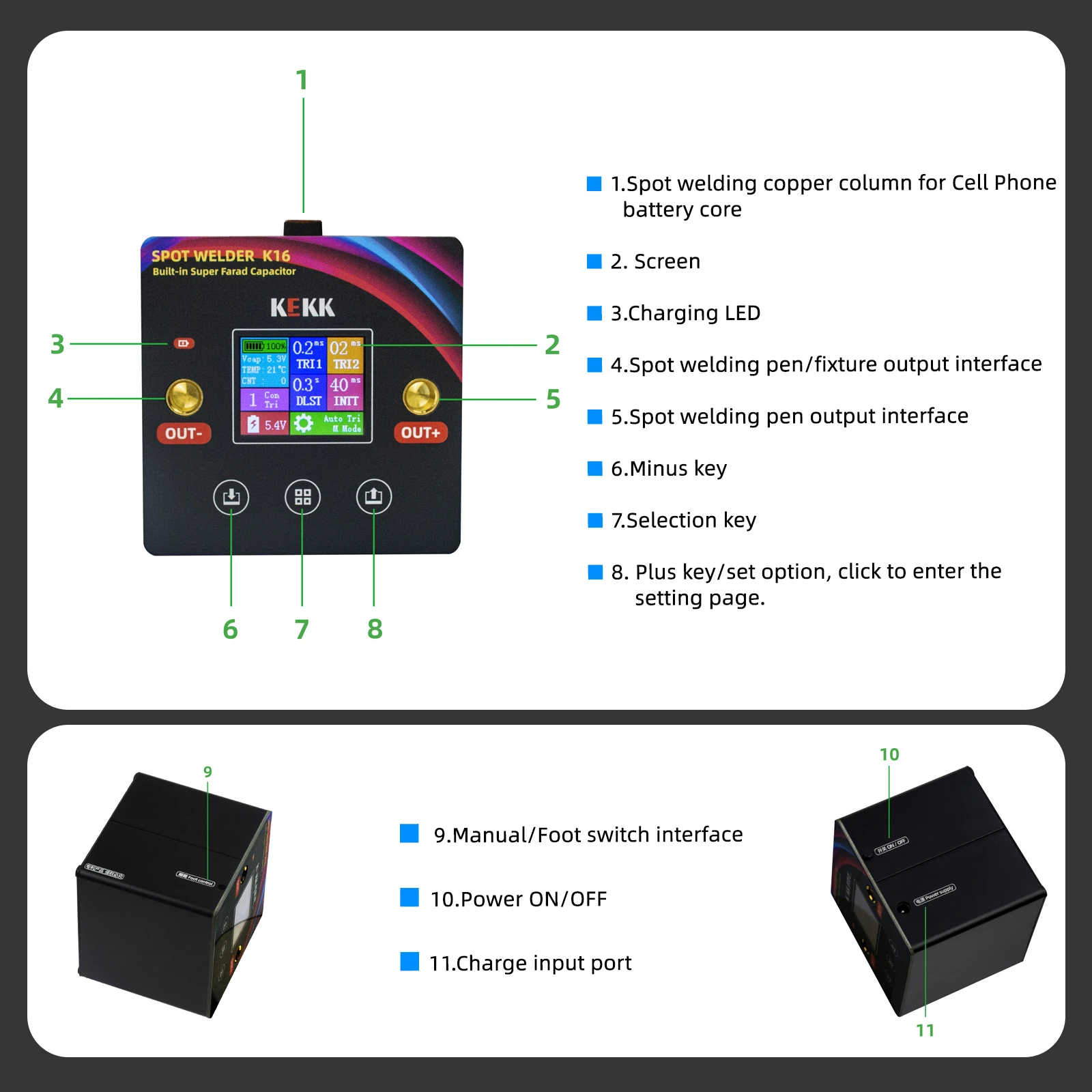 Farad Capacitor Spot Welder Machine DIY 18650 Lithium Battery Portable Handheld Spot Welding Controller Tool Foot Switch 3
