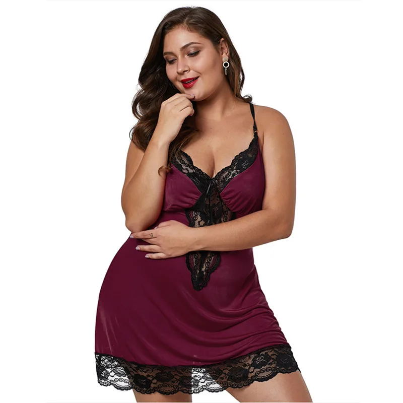 Sexy Lace Women's Nightwear BBW Night Dress Hollow Out Sexy Lingerie Underwear Leopard Print Nightgown Plus Size 6XL Sleepwear women lingerie,women nightgowns,women nightdresses,sleeping dress