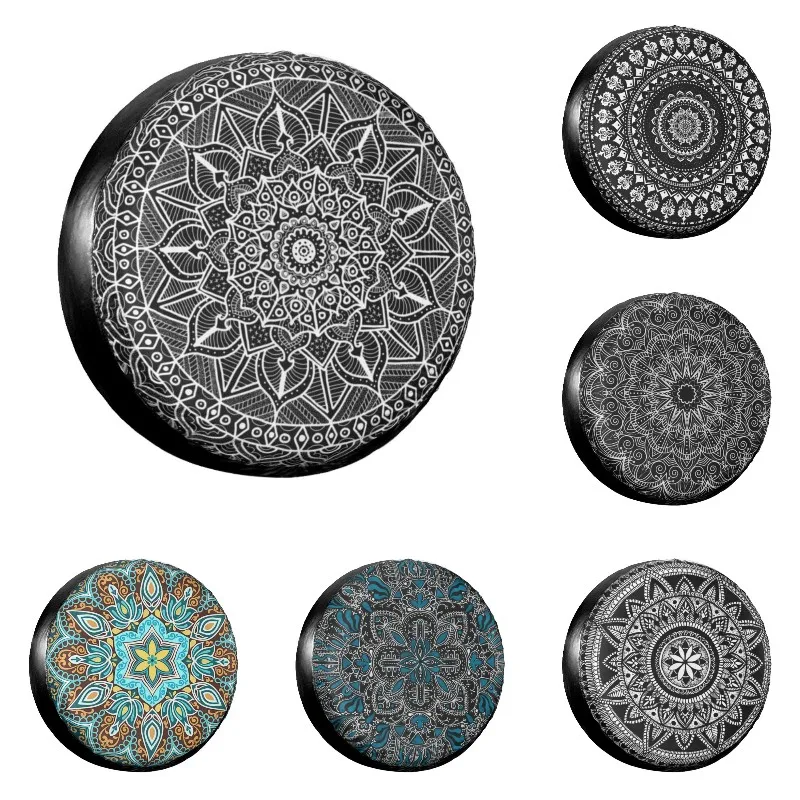 

Contrast Circle Of Life Mandala Spare Tire Cover Case for Jeep Boho Floral Car Wheel Protectors Accessories Car Inch