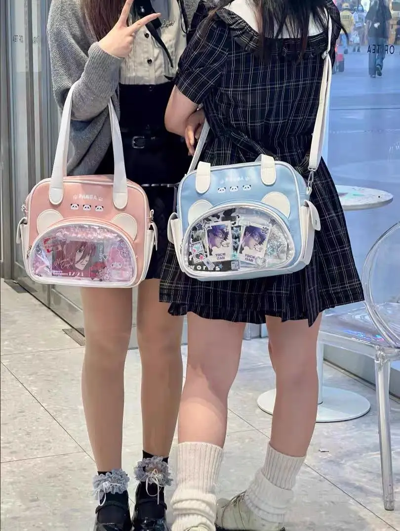 JIAERDI Transparent Blue Itabag Women Hot Girl Panda Print Pocket Cute Shoulder Bags Student Harajuku Sweet Handbag Aesthetic