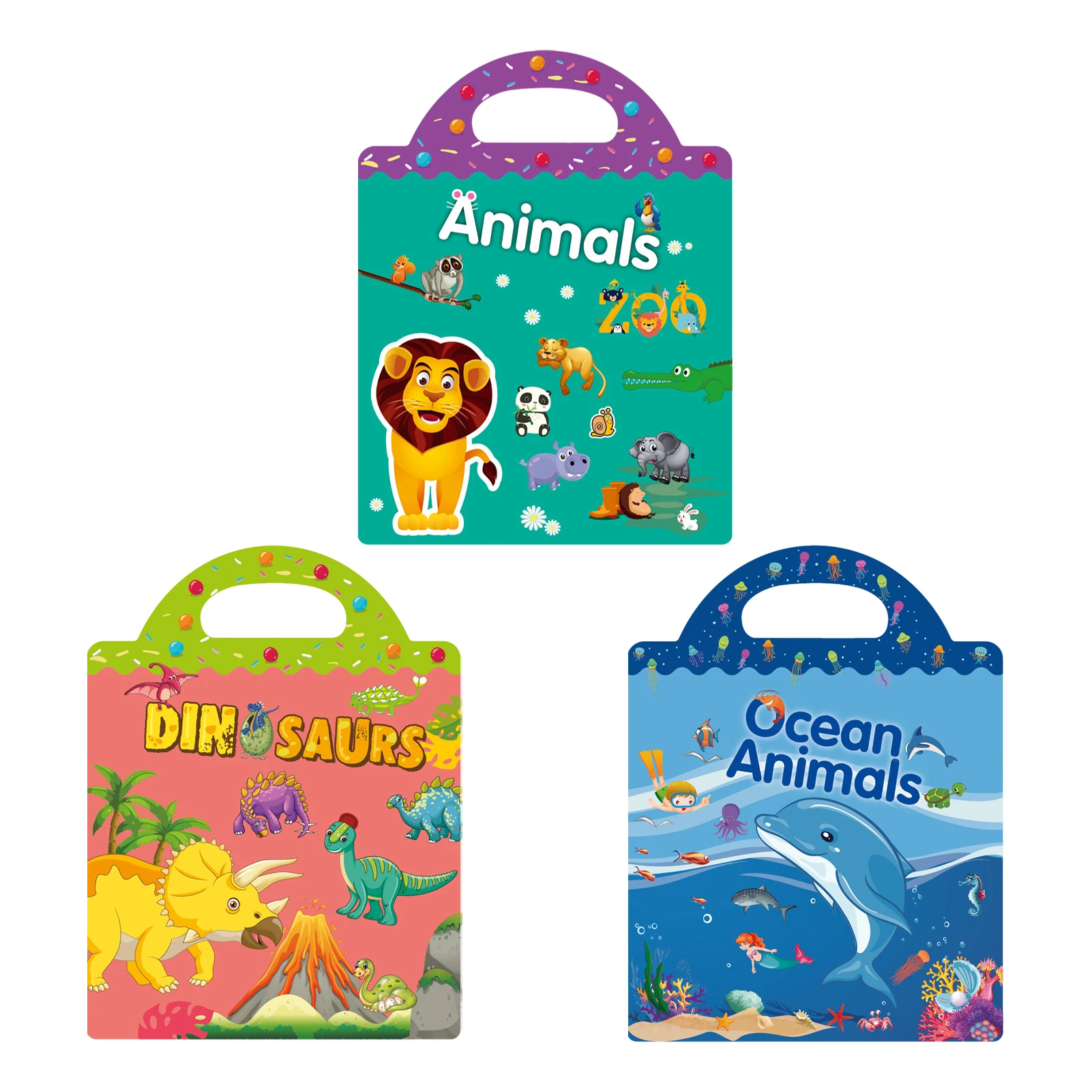 

3pcs Clear Learning Toy Sticker Books Reusable Ocean Educational Boys Girls 3D Static Dinosaur Toddlers Gifts Animal Birthday