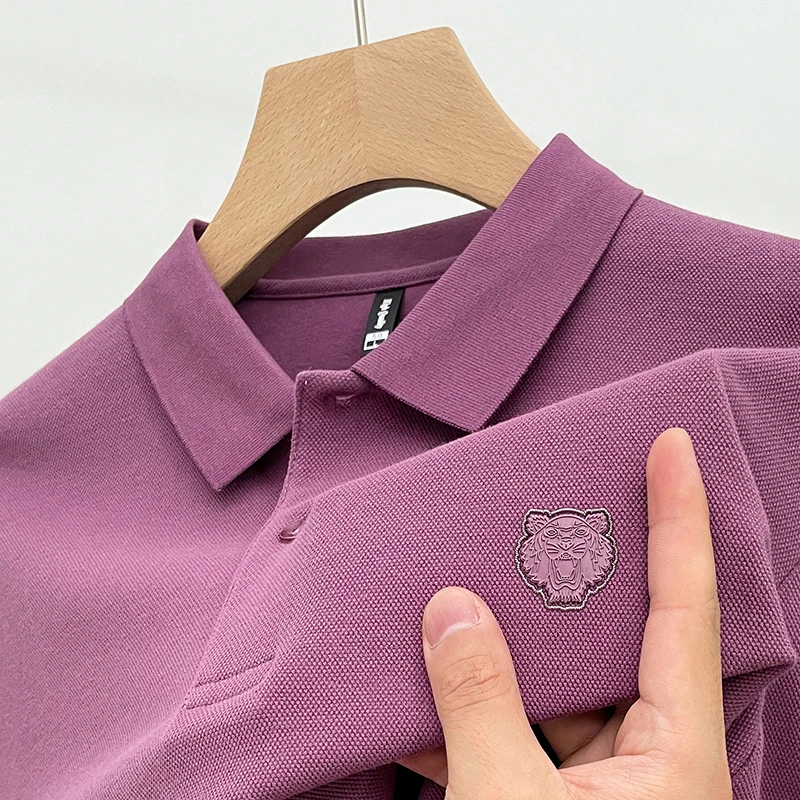 

100% Cotton Long Sleeve Tiger Head Embroidered lapel T-shirt Men's High end Brand Spring and Autumn Fashion Casual POLO Shirt