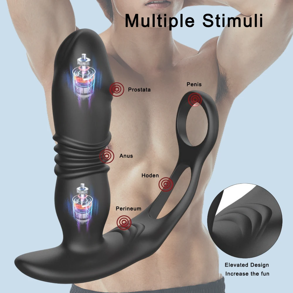 Silicone Anal Vibrator Thrusting Prostate Stimulator Massager Delay Ejaculation Lock Ring Anal Butt Plug Sex Toys Dildos for Men anal plug vibrator anal plug anal sex toys