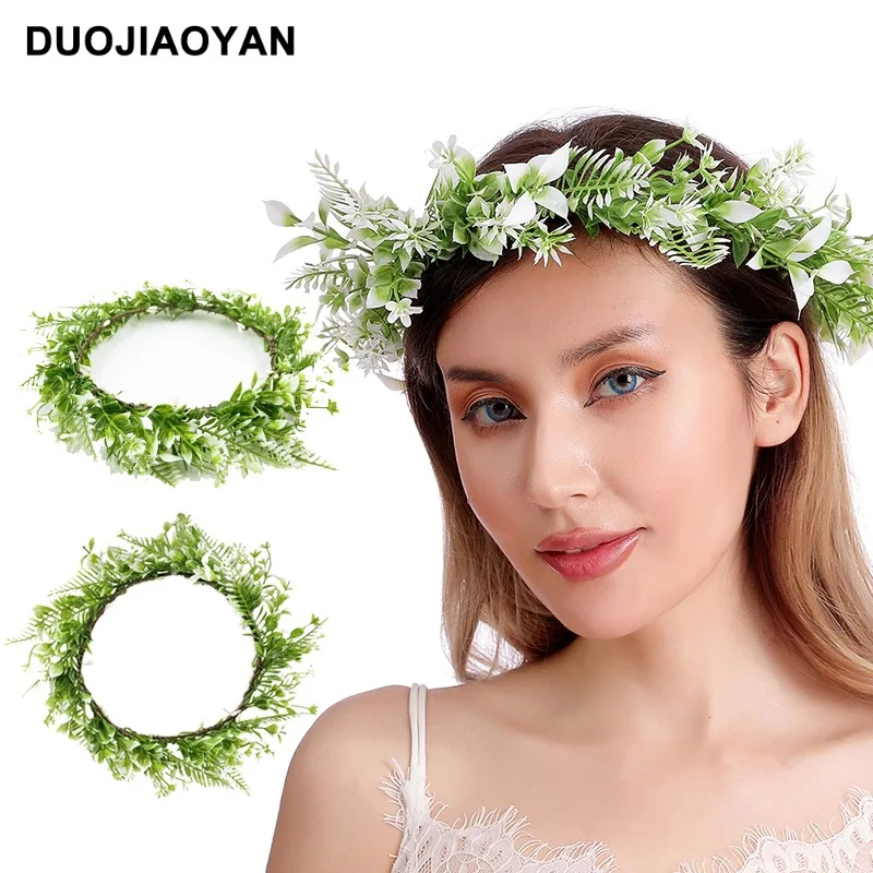 

Creative New Pastoral Style Artificial Wreath Green Plastic Grass Ring Christmas Seaside Holiday Party Headdress