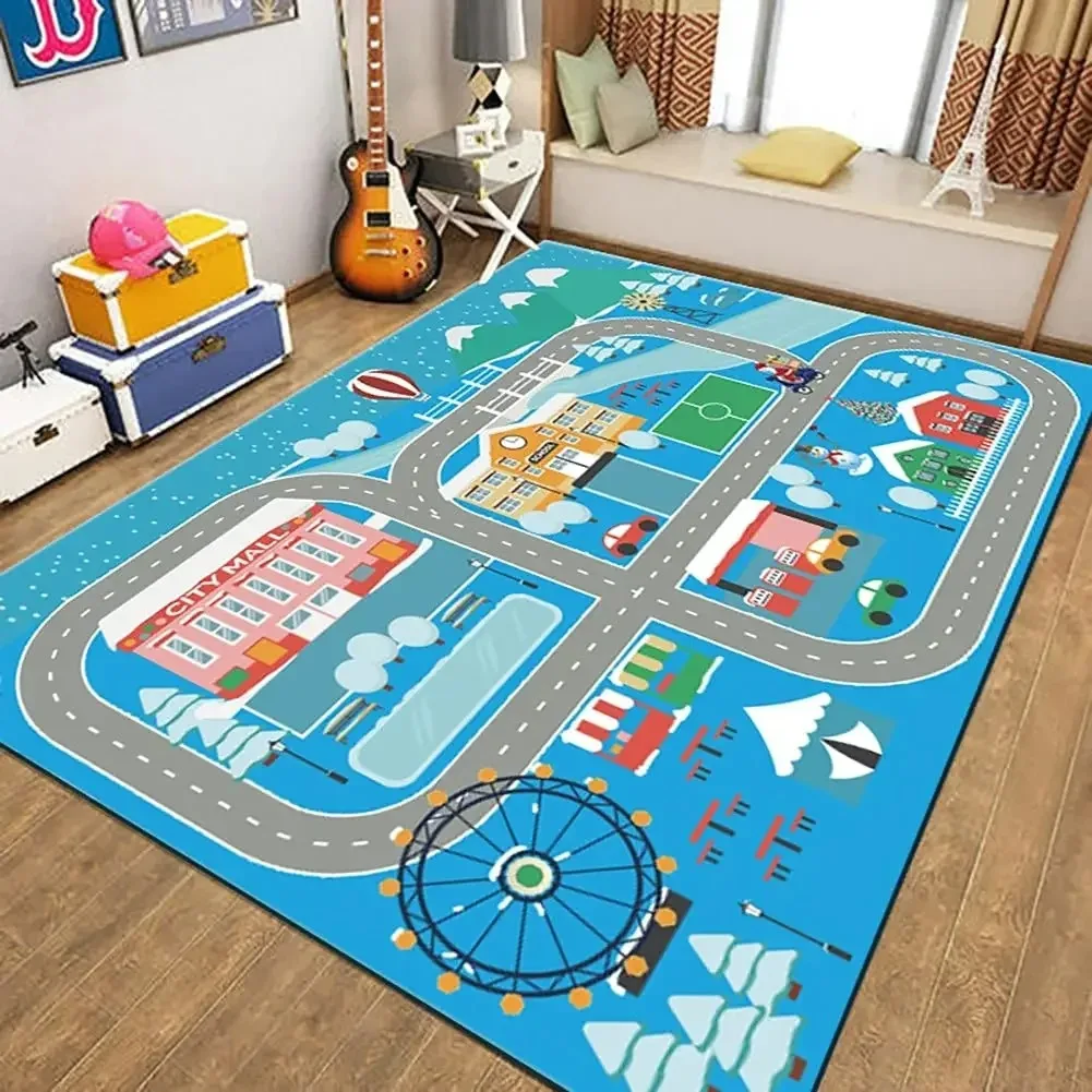 thumbnail image 1 of Alfombra de juego de rompecabezas de tráfico de calle para decoración de dormitorio de niños, alfombra educativa para guardería, sala de estar, baño, 1 of 5
