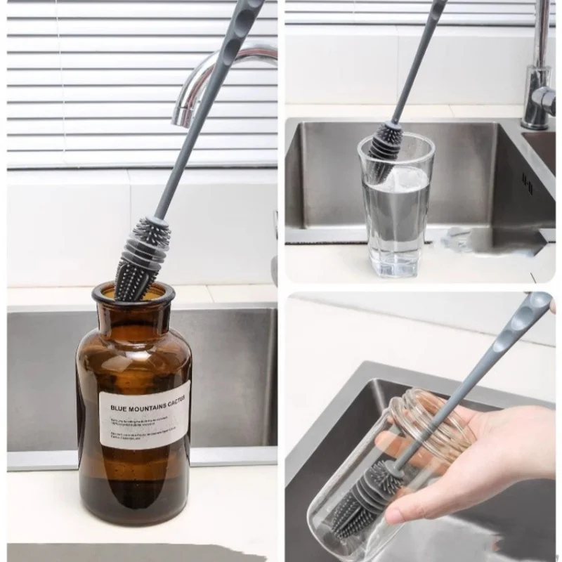 Silicone Cup Brush Cup Scrubber Glass Cleaner Kitchen Cleaning Tool Long Handle Drink Wineglass Bottle Glass Cup Cleaning Brush Kitchen