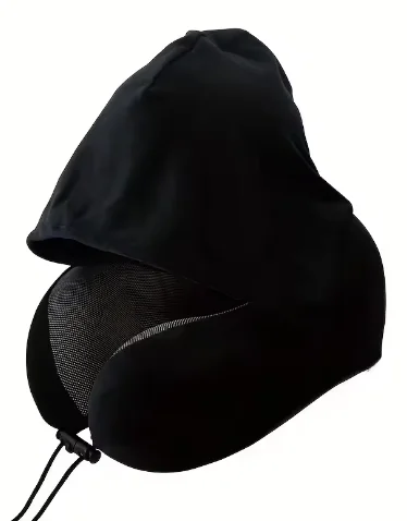 Luxurious Hooded Travel Neck Pillow with Soft Memory Foam and Velvet Cover, Includes Storage Bag
