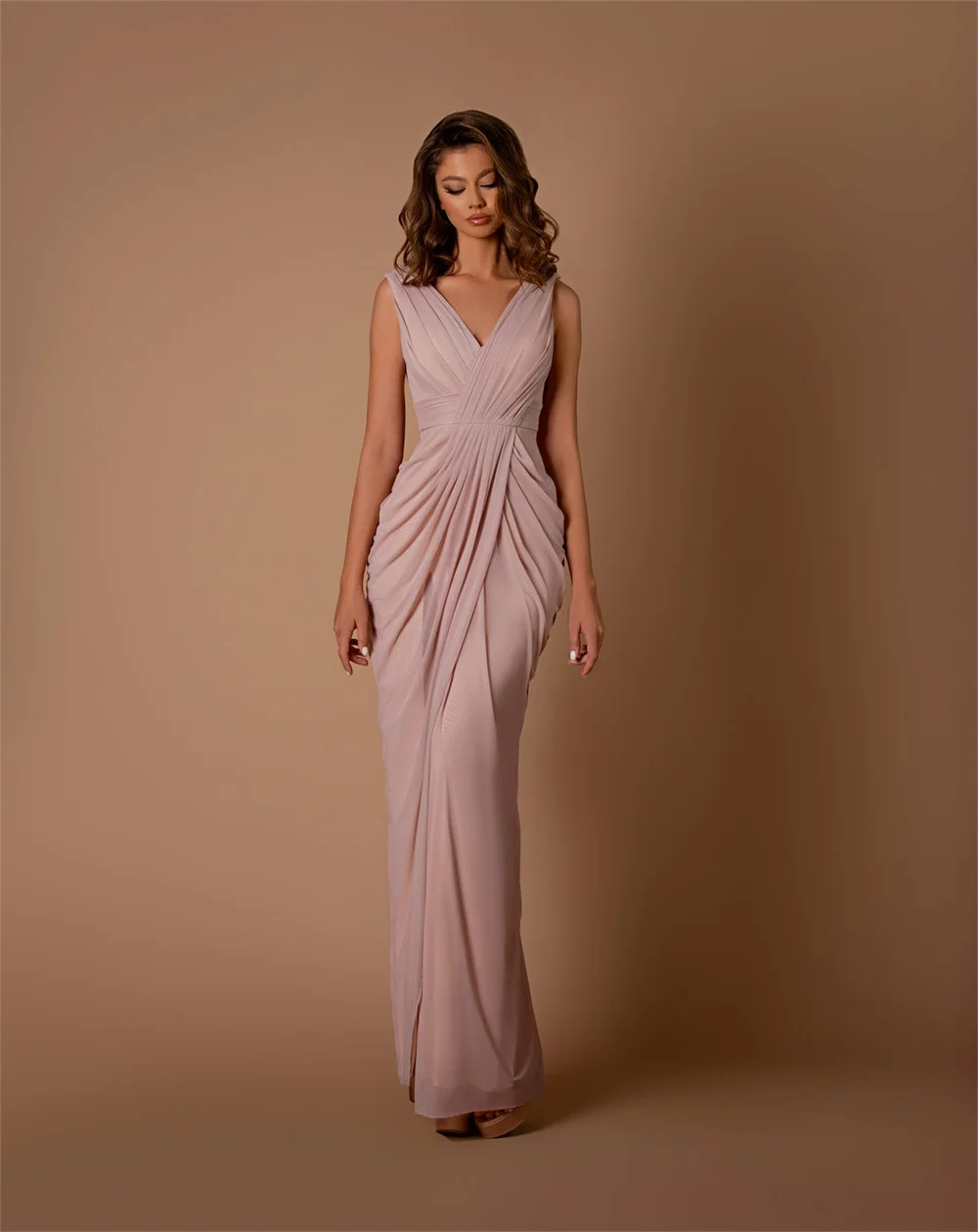 

Sexy Off the Shoulder V-neck Mermaid Bridesmaid Dresses Chiffon Pleated Corset Sleeveless Formal Prom Party Long Evening Gowns