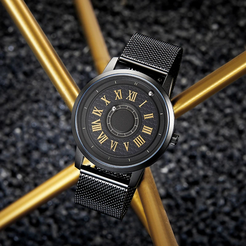

Оригинальные мужские кварцевые часы с уникальным часовым и минутным циферблатом Дизайнерские наручные часы с сетчатым ремешком модные подарки для мужчин 2021