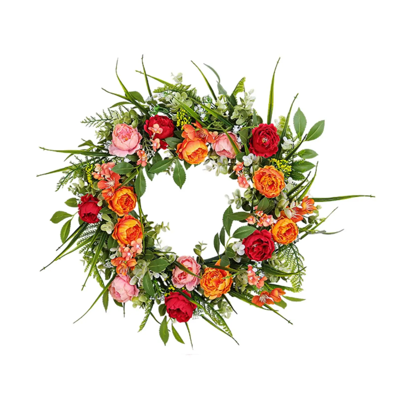 Artificial Peony Flower Door Wreath 45cm Spring Summer Wreath Versatile Realistic for Front Porch Lightweight