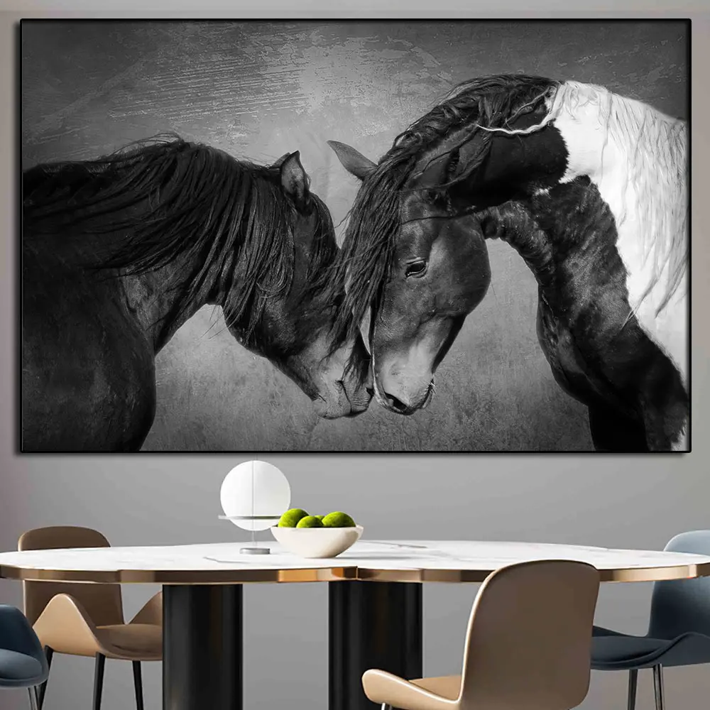 

Wild Animals Horse Lover Canvas Painting Poster and Print Cuadros Wall Art Rustic Black and White Picture for Living Room Decor