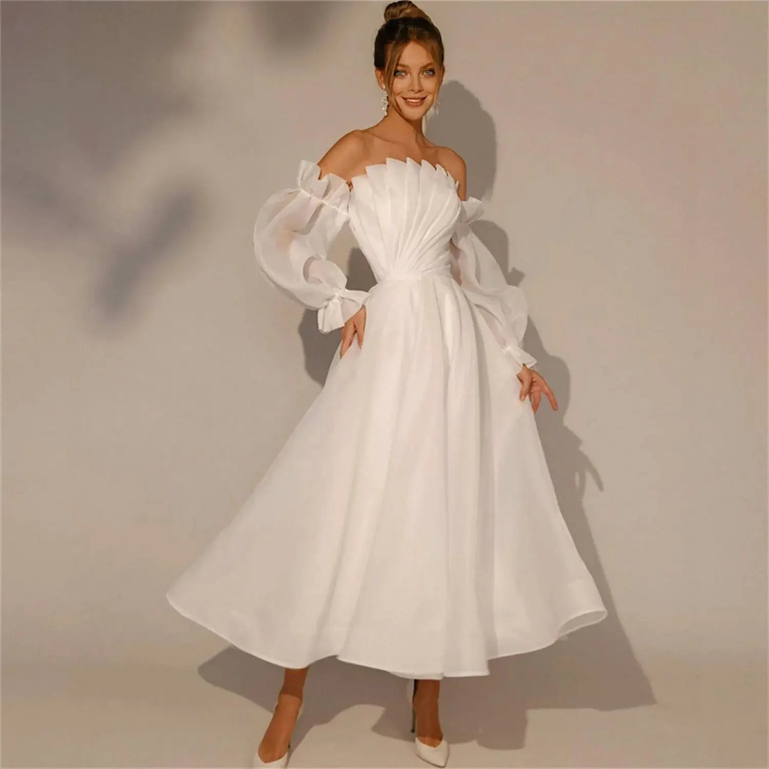 

Light Customized Occasions Dresses for Prom Puff Sleeves Elegant Party Dress for Women 2024 Frills Backless Evening GownCL-664