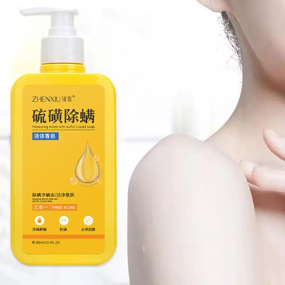 300ml Mite Removal Shower Gel Sulfur Liquid Soap Removing Cleaning Deep Bath Body Mites Care Shower Gel Wa Removal Mites Ge Q3C7