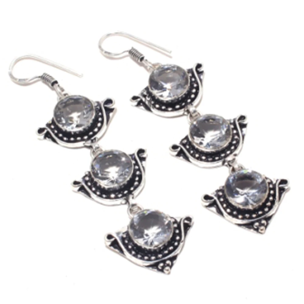 Orecchini Topas Bianchi Argento Sovrapposti Su Rame, 77 Mm , E4145