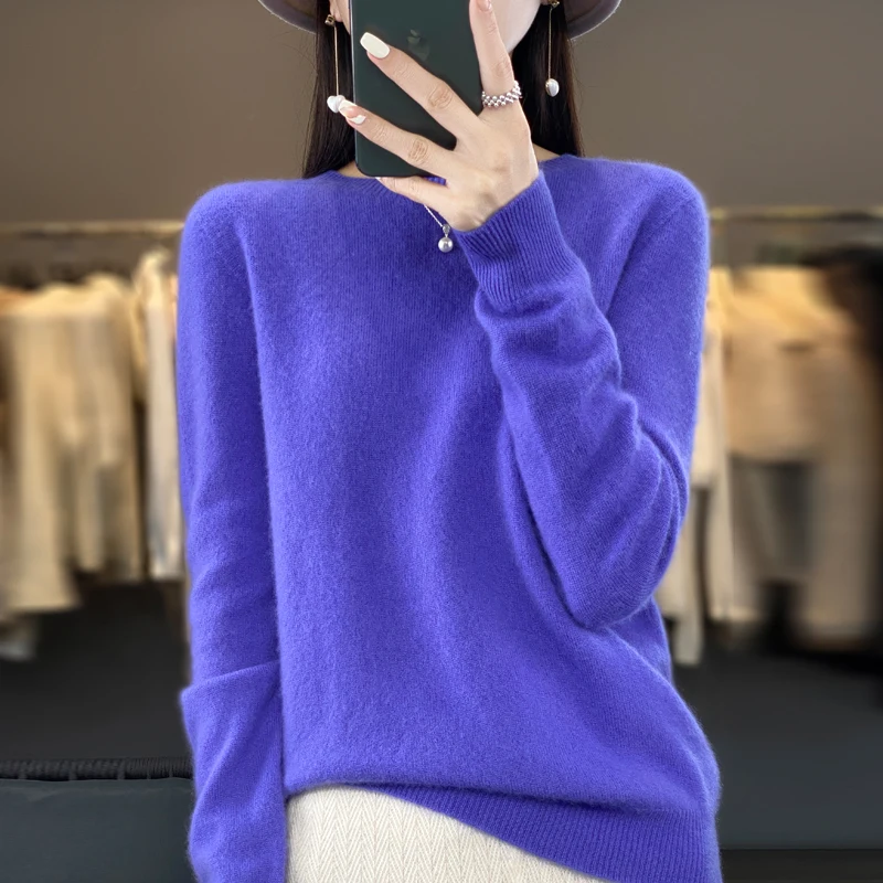 여성 가을, 겨울 신작 100% 메리노 울 솔리드 컬러 스웨터 풀오버 솔리드 컬러..