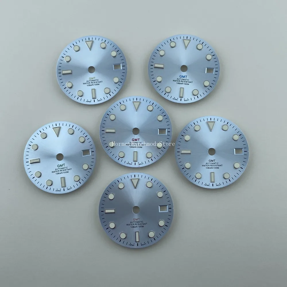 

New 29mm sun patterned ice blue four pin dial with green light SUB GMT suitable for NH34 movement watch accessories