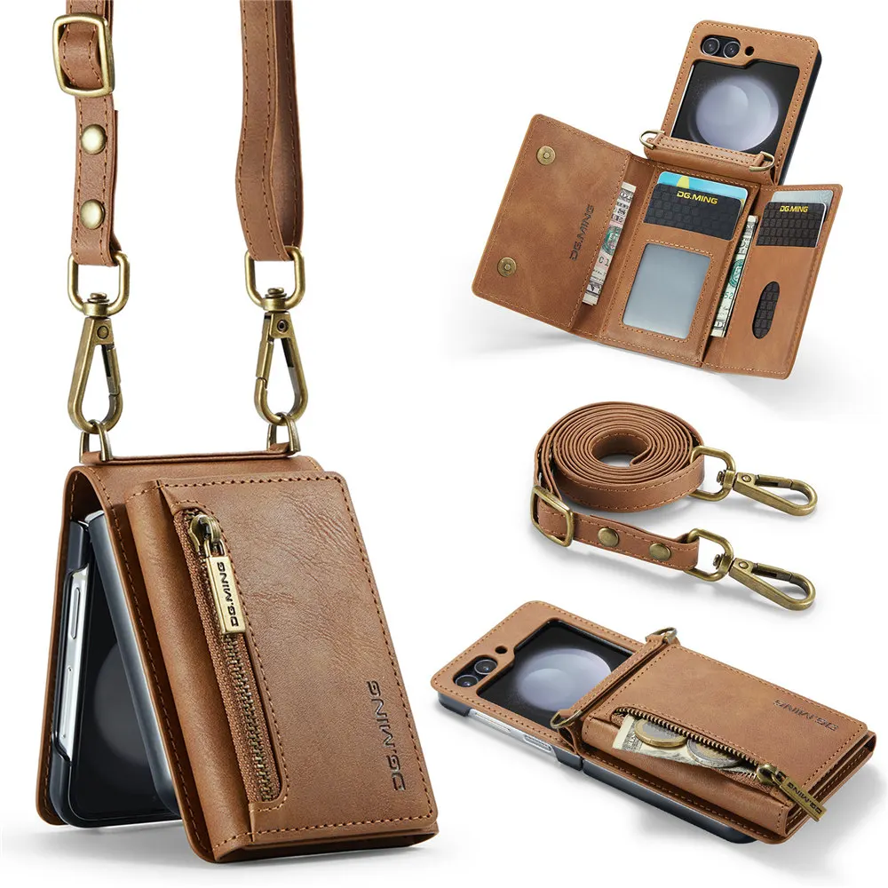 Vintage Lanyard Leather Wallet Case with Credit Card Slots