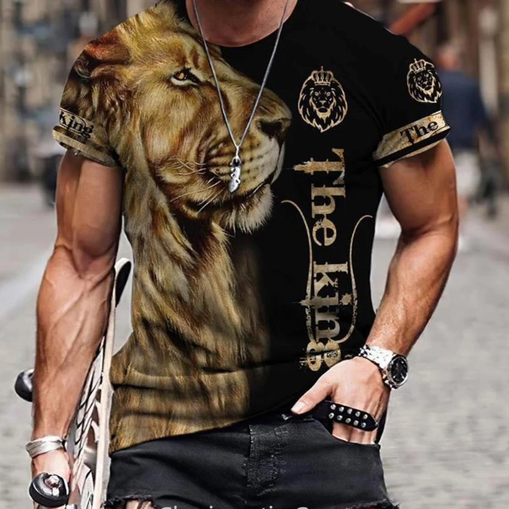 Lion Tiger 3D Printed T-Shirt Men's Fashion O Neck Short Sleeve Street Fashion Wear Hip Hop Trend Quick Dry Plus Size Menswear