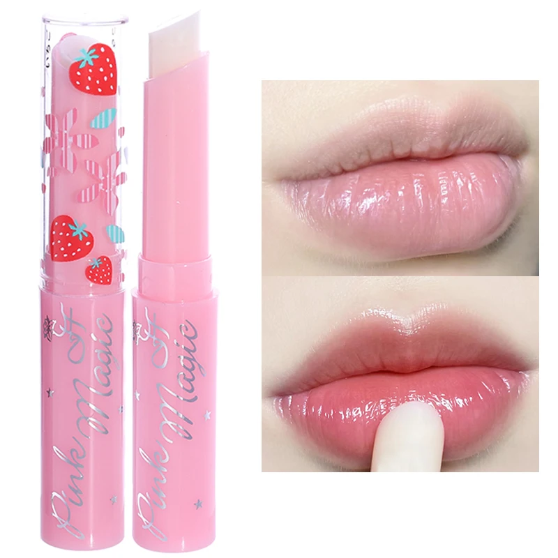 

Moisturizing Strawberry Lip Balm Aloe Vera Natural Temperature Color Change Lipstick Lasting Nourishing Lip Care Makeup Cosmetic