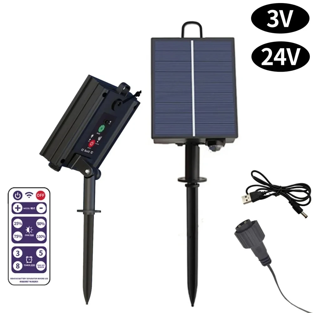 Solar String Light Control Box Kit 1200mAh Lithium Battery Panel For 3.7V 24V LED String Lamp DC Charging With Remote Control