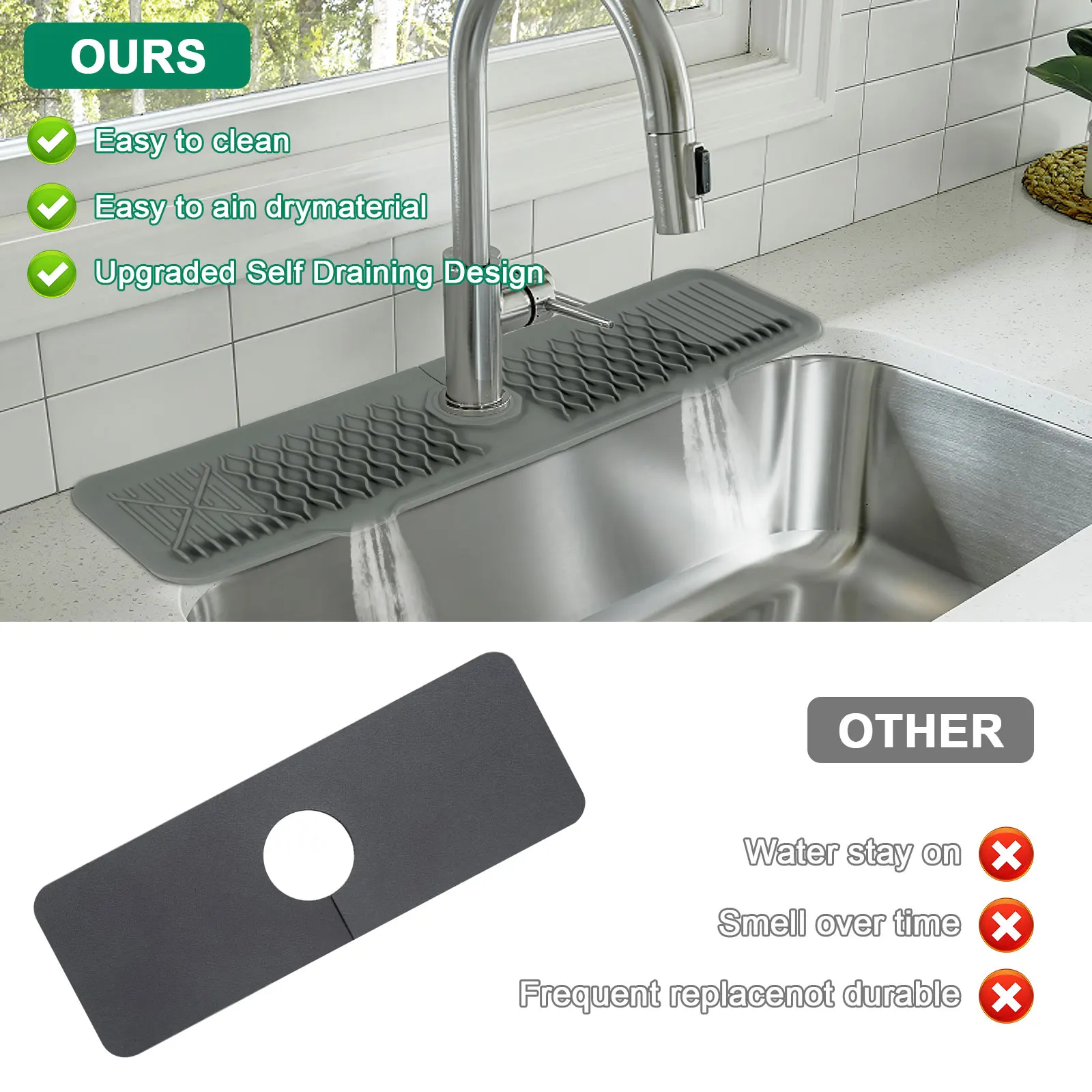 Faucet Mat Kitchen Tools Kitchen Faucet Splash Pad Kitchen Faucet Splash Pad 24&times;5.7inch Silicone Sink Faucet Splash Guard Mat Sponge Drain Rack Countertop Protector Fast Drying