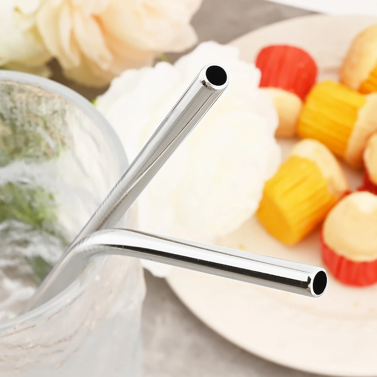 Reusable Silver Straw Set 304 Stainless Steel Straw Straight Bent Drinking With Cleaning Brush Home Bar Accessory 4/8pcs metal straw set metal straws drinking straws stainless steel straw