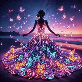 30*30cm 5D DIY Partial Special Shaped Drill Diamond Painting Kit Beautiful Girl Portrait Starry Sky Art Craft